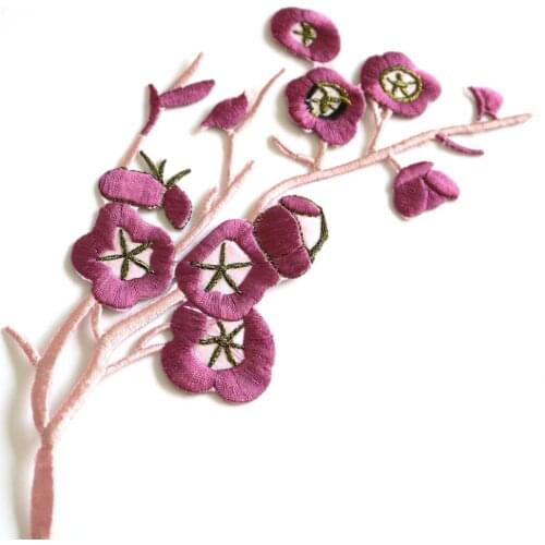 Fashion Purple embroidered Patches for clothing DIY sew on floral parches Embroidery lace appliques for dresses