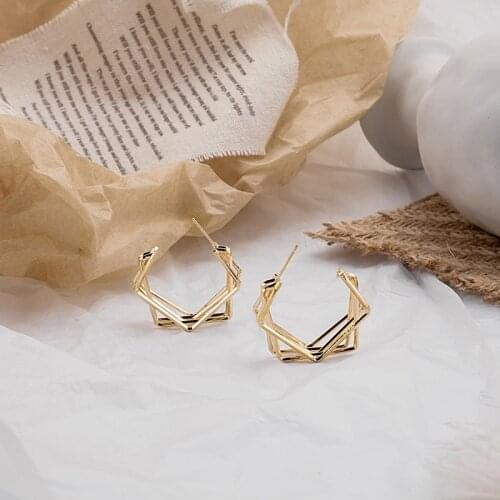 Trendy Geometric Gold Color Hoop Earrings for Women Minimalist Circle Hollow Out Pendant Open Earrings Fashion Jewelry Brincos