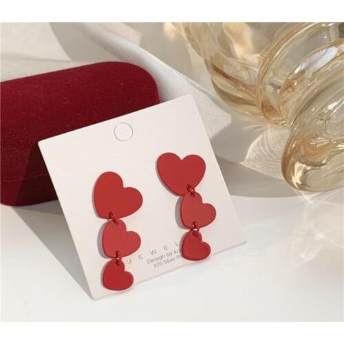 Trendy New Vintage Heart Drop Korean Earrings For Women Geometric long Red Lovely Earring Wedding Gifts 2020 Fashion Jewelry