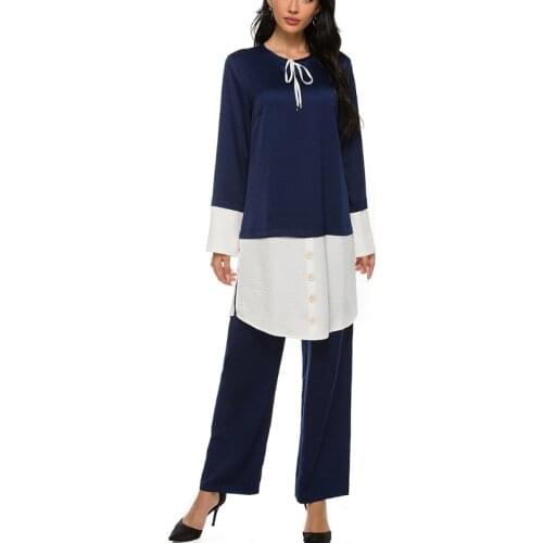 Muslim Long Skirt European and American Womens Wear Malay clothing Middle East Clothing Splicing Color Contrast Suit