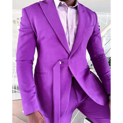 2-Piece Men Suits Wedding Tuxedos Summer Party Wear Electric Light Puple Fit Fashion Business For Best Man Peaked Lapel Blazer
