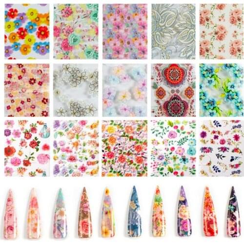 1box / 10pcs Manicure Starry Sky Stickers Japanese Spring Rose Flower Nail Decoration Sticker Transfer Paper Nail Art