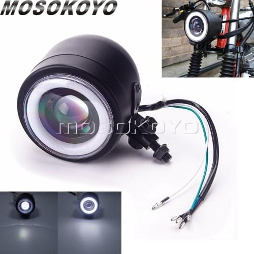 Dominator Single Motorcycle Retro Headlamp LED Headlight Angel Eye Front Lighting for Softail Dyna Sportster Cafe Racer Bobber