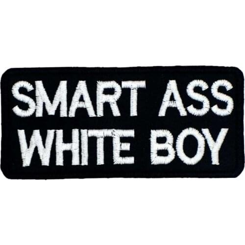 SMART ASS WHITE BOY Embroidered Applique Sewing Label Punk Biker Patches Clothes Stickers Apparel Accessories Badge