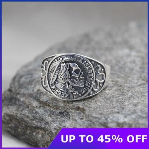 New 100% solid S925 pure silver jewelry retro Thai silver portrait skull ring adjustable fashion men and women rings Best Gifts