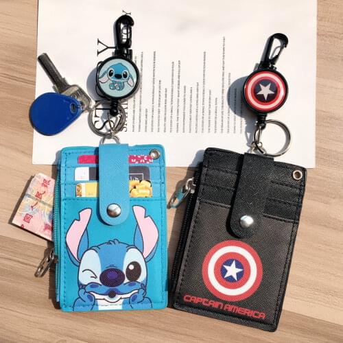 New Disney Mickey Hanging Neck Retractable Card Holder Campus Card Meal Card ID Card Shell Leather Case Multi-card Bus Card Hold
