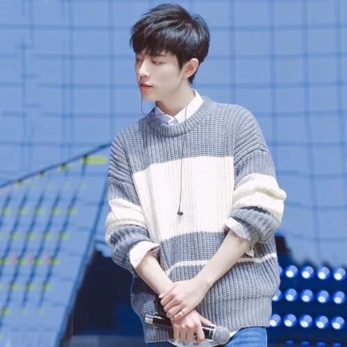 Autumn and winter mens sweater new Korean loose boys' round neck sweater