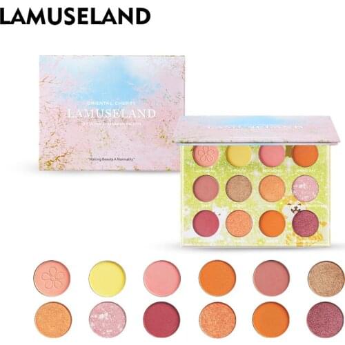 LAMUSELAND 12 Colors Oriental Cherry Eye Shadow Palette Matte Shiny Eyeshadow #LA5003