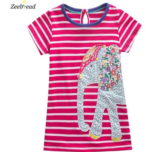 Zeebread New Arrival Elepant Embroidery Childrens Girls Dress Hot Selling Stripe Kids Cotton Clothes Toddler Baby Dress Frocks