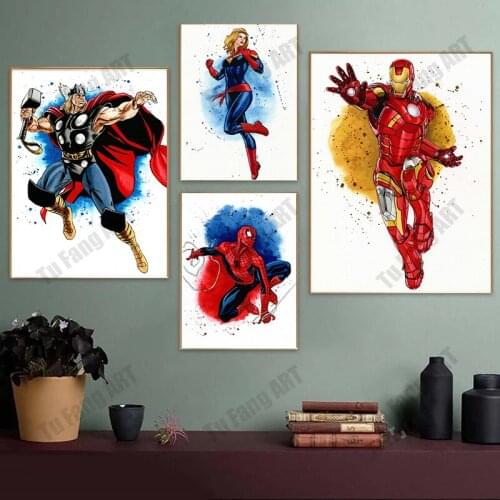 Marvel Avengers Anime Poster Superhero Canvas Painting Print Iron Man Captain America Wall Art Picture for Home Decoration