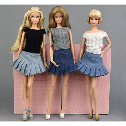 Festival Gifts For Girls Knitted handmade Sweater Tops skirt Clothes For BB 1:6 Doll BBIA90
