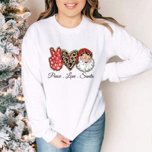 Peace Love Santa Colored Print Sweatshirt Funny Women Christmas Vacation Pullover Fashion Winter Long Sleeve Holiday Sweatshirts