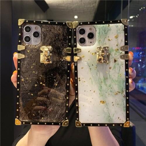 Luxury Bling Gold Foil Marble Square Mobile Phone Case For iPhohe 12 Pro Max 11 6s 7 8 Plus X XR XS Max Glitter Soft Cover