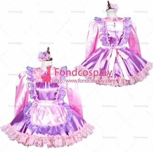 Sissy maid satin dress lockable Uniform cosplay costume Tailor-made[G3811]
