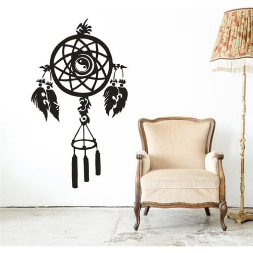 Removable Wall Art Decals Dreamcatcher With Feather Wall Sticker Home Bedroom Decoration Dreamcatchers Vinyl Murals AZ716