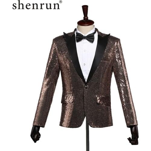Shenrun Men Fashion Slim Fit Suit Jacket Casual Blazer Skinny Sequins Paillette Wedding Groom Singer Stage Costume Plus Size