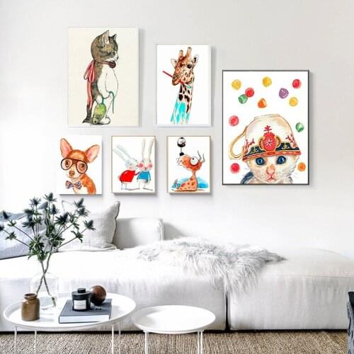 Nordic Modern Minimalist Cartoon Animal Cat Dog Snail Poster Childrens Room Background Wall Decoration Painting Core