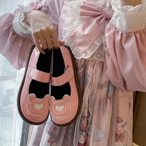 Cute Little Bear Lolita Big Head Shoes Female Soft Girl Cute College Style Japanese Student Flat Jk Leather Shoes Women Cos