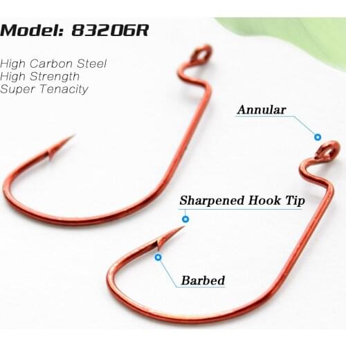 Lots 100pcs Fishing Hook Worm Hook Red HC-72A High-carbon steel Fishhook Bass 83206 6#-5/0# Barbed Sharpened Hook