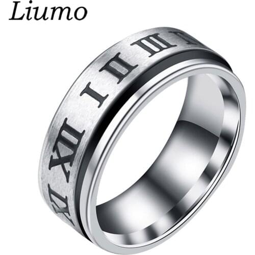 Liumo Gothic Style Roman Number Rotate Spinner 316L Stainless Steel Roman Numerals Men Women Biker Ring Lr287