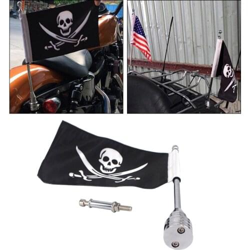 Rear Side Luggage Rack Skull Flag Pole Mount Fit For Honda Goldwing GL1800