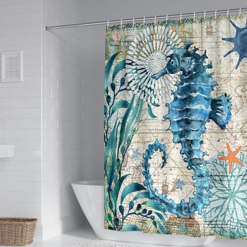 Shower Curtain Sea Octopus Turtle Ocean Creature Bathroom Curtains Set with Hooks Waterproof Polyester Mildew Resistant Bath