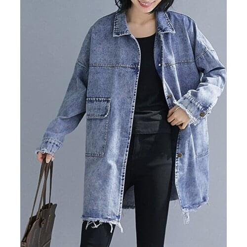 Spring Autumn Women Denim Jacket Harajuku Plus Size Long Sleeve Coat Tide Vintage Single-breasted Pocket Lady Outwear Jeans Tops