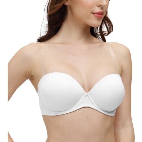 New Sexy Wedding Padded Push Up Bras Women Strapless Adjustable Low Cups Bras 30 32 34 36 38 40 42 44 A B C D DD E DDD F
