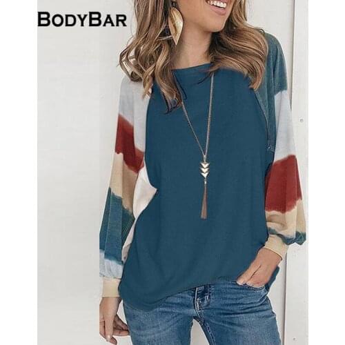 Spring Crew Neck Cotton Striped Top For Ladies Long Sleeve Pattern Puff Long Sleeves T Shirt Casual Pullovers Oversize Comfy Tee