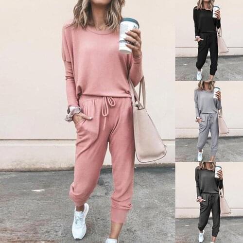 Solid women set 2 Piece Set Fall Outfits Women Clothes O Neck Full Sleeve Crop Top + Bodycon Pants Causal Matching Sets