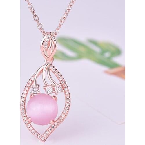 MENGYI Wholesale European Luxury Fashion Girl Party Gift Pink Round Zircon Pendant Necklace Charm Women Wear Rose Gold Jewelry