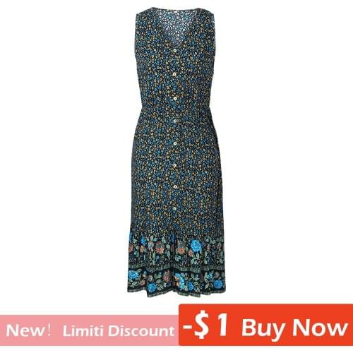 Summer Sleeveless Floral Boho Dress Women Loose Casual V Neck Vintage Fashion Flowy Swing Slim Holiday Beach Red Midi Long Dress