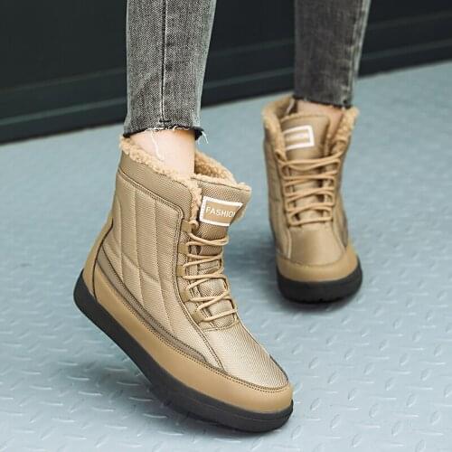 Winter Women Boots Warm Non-slip Snow Boots Outdoor Platform Boot Woman Ladies Lace-up Waterproof Ankle Boots Plus Size 39-44