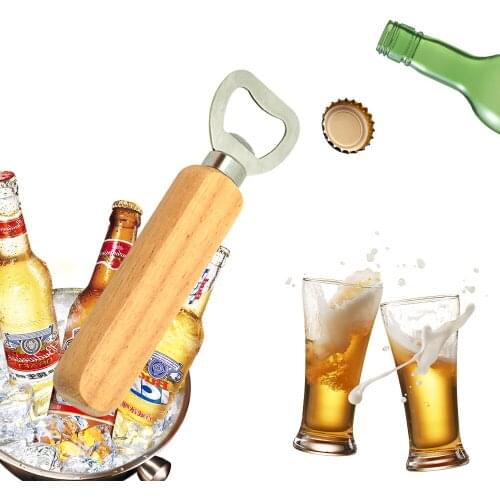 1pc Wooden Handle Handheld Bartender Bottle Opener Wine Beer Soda Glass Cap Opener Kitchen Bar Tools Creative