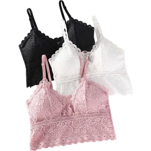1PCS Women Embroidery Floral Tank Top Fashion Wireless Bra Padded Bralette Deep V Lace Bras Summer Crop Top