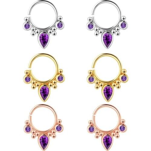 1Piece Boho Fake Nose Piercing Ring Fashion Faux Septum Piercing Ring Cheater Nose Cartilage Tragus Earring Pircing Rhinestone