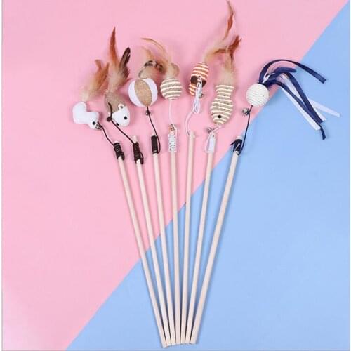 1pc Funny Kitten Cat Teaser Interactive Toy Rod and Feather Toys For Cats Teaser Interactive Toy Rod Cats toys Stick Mouse Toys