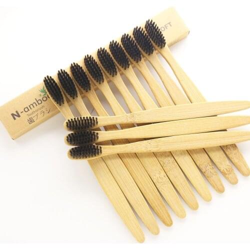 1000 pieces Bamboo Toothbrush Adult Toothbrush Black Bristles Soft Bristles Customize Logo Print Box And Free Shipping