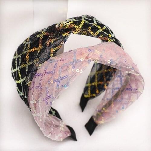 2020 Vintage Lace Mesh Sequins Hair Bands For Women Turban Headband Hair Clips Hoop For Hair Accessories Girls opaska do wlosow