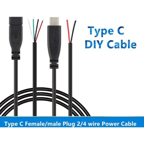 25cm Black Type-c Usb Female male Plug 2 4 wire Power Cable Cord stripped Maximum current 3A for Raspberry pie DIY