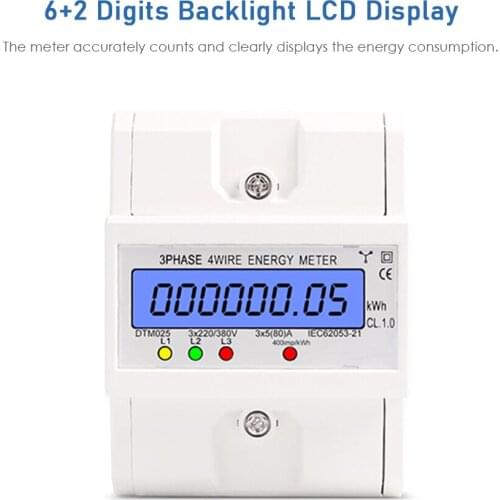 3 Phase 4 Wire Energy Meter 220/380V 5-80A Energy Consumption kWh Meter DIN Rail Installation Digital Electric Power Meter