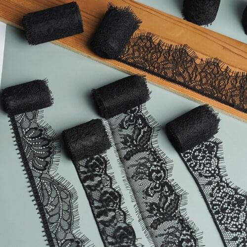 3M/Lot Black Eyelashes Lace Ribbon Lace Fabric DIY African Lace For Women Dress Home Soft Wedding Decoration