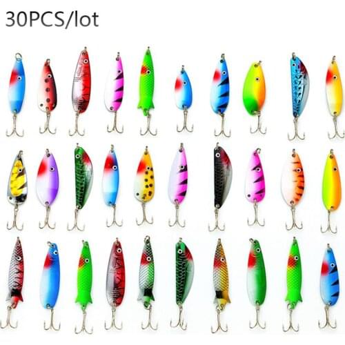 30Pcs/Lot Colorful Metal Fishing Lures 5-8g Spinner Baits Bass Trout Fish Hook