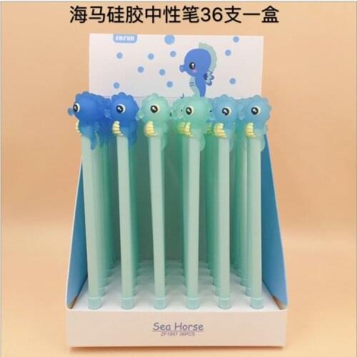 36 Pcs Gel Pens Cartoon Kawaii Seahorse Animals Black Colored Gel-inkpens For Writing Cute Stationery Office School Supplies