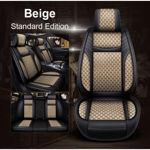 5-Seat Car PU Leather Linen Front Car Seat Covers Front Rear Fashion Style Auto Interior for Ford Fiesta Focus Edge Fishon
