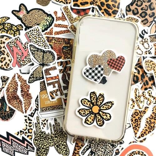50pcs Adhesive Butterfly Leopard Stickers Decals Aesthetic Decorative Ablum Diary Paper Phone Stickers for Children Stationery