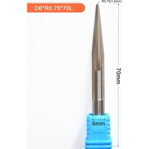 6mm*R0.75*70L,1pcs,Free shipping Taper Ball nose End Mill,CNC milling Cutter,Solid carbide tool,woodworking router bit