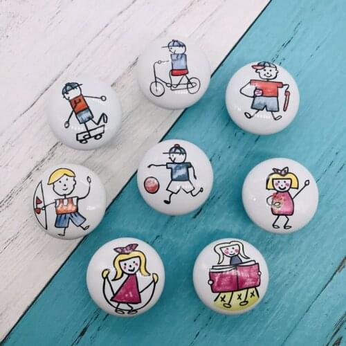 8pc 38mm Round Ceramic Drawer Handles Children Door Handle Porcelain Cartoon Cabinet Knobs Kid Dresser Knob Cute Cupboard Handle