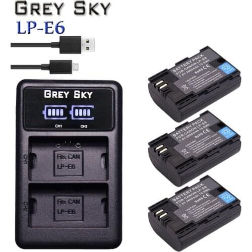 LP E6 LPE6 LP-E6 E6N Battery 2650mAh + LED usb Charger For Canon EOS 5DS R 5D Mark II 5D Mark III 6D 7D 80D EOS 5DS R Camera