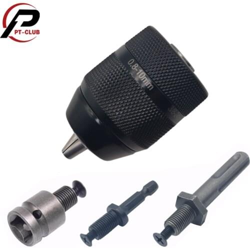 Keyless 0.8-10mm 3-Jaw 3/8-24UNF Drill Chuck Quick Change Adapter SDS-Plus Shank 1/4" Hex Square Fit Rotary Hammer/Hammer Drill